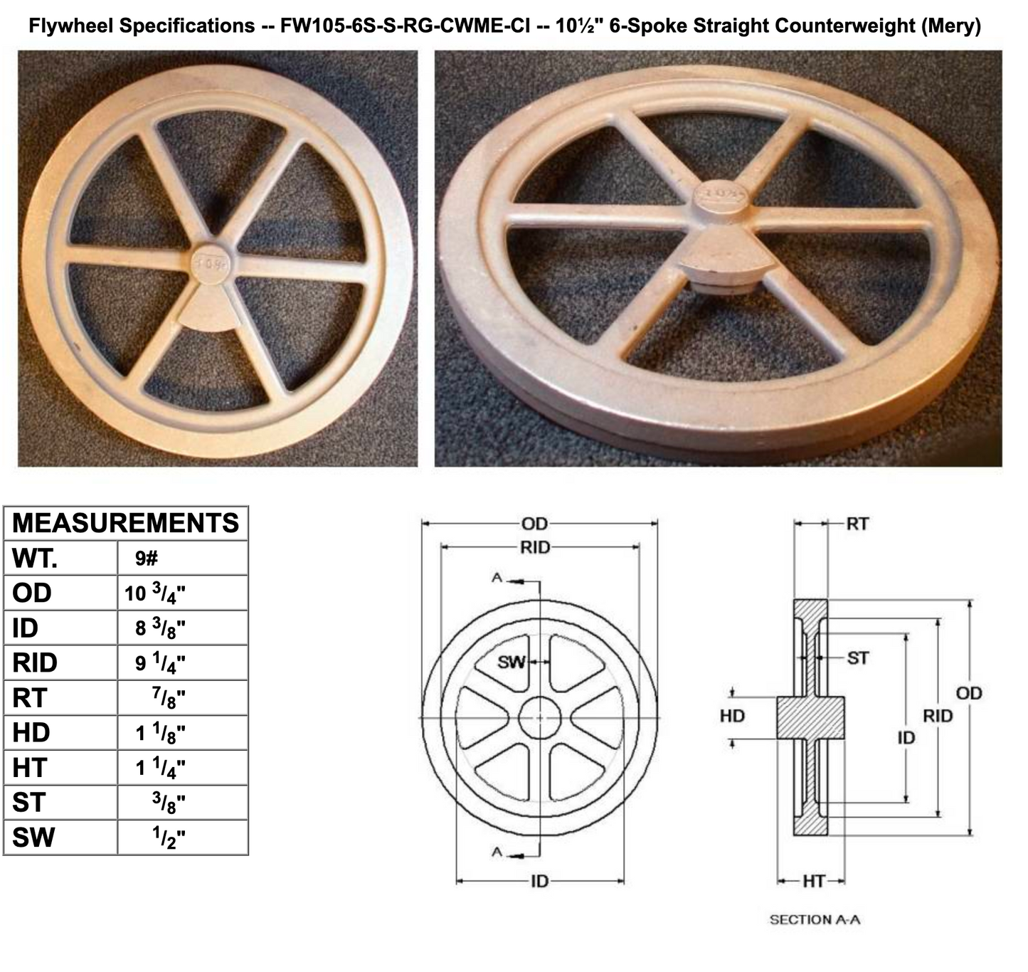 10½" Flywheel 6-Spoke Straight Counterweight (Mery)