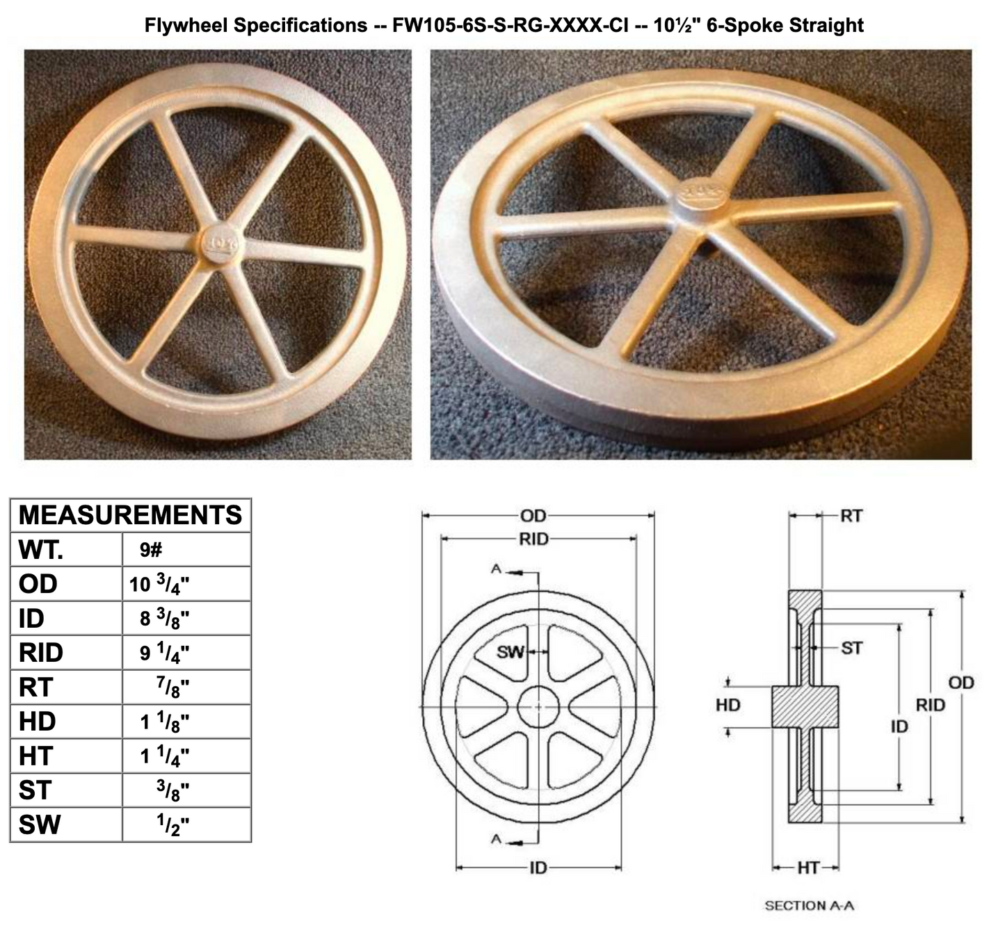 10½" Flywheel 6-Spoke Straight