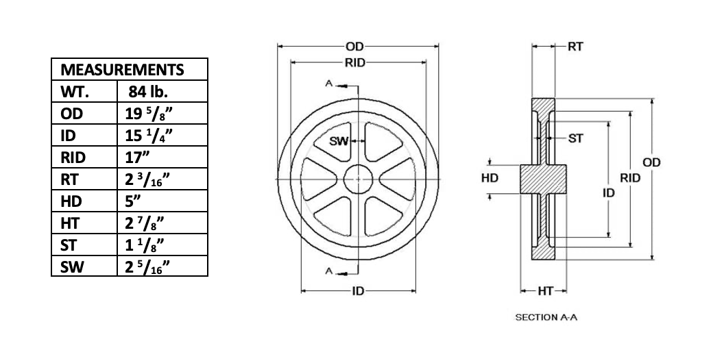 19 ½" Flywheel 6-Spoke Straight Heavyweight (Special Order Item)