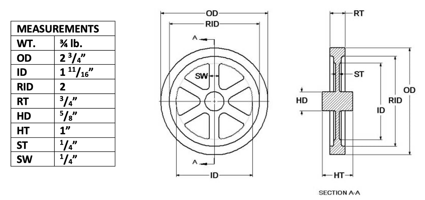 2½" Flywheel 6-Spoke Straight