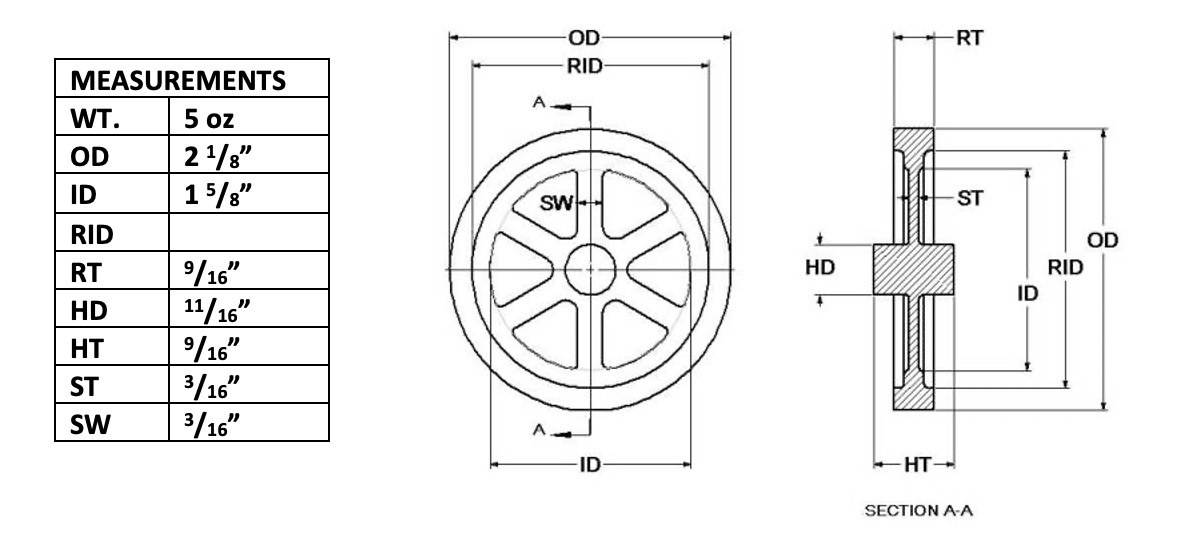 2" Flywheel 5-Spoke Straight