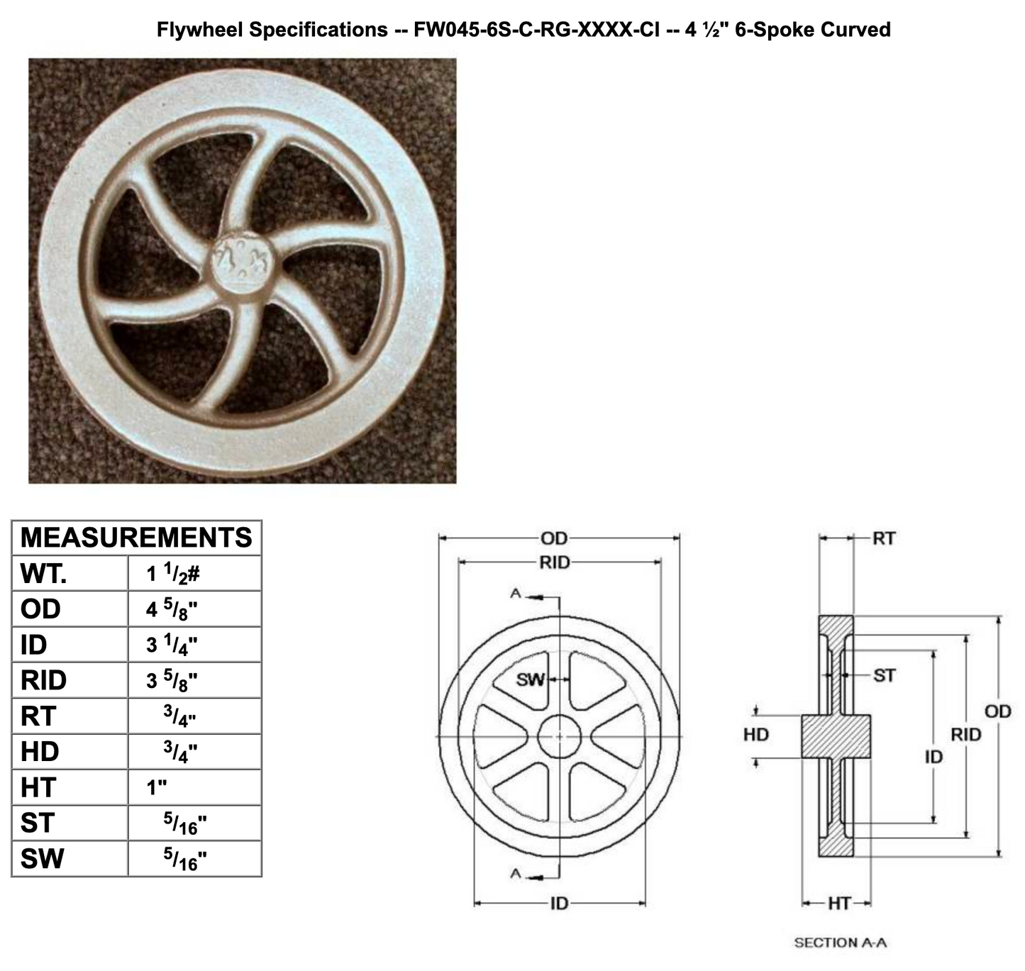 4½" Flywheel 6-Spoke Curved