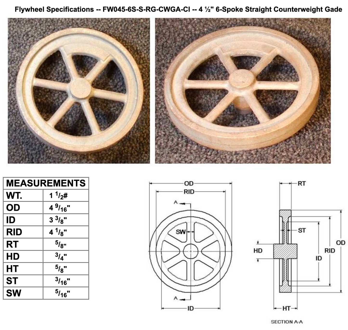 4½" Flywheel 6-Spoke Straight Counterweight Gade