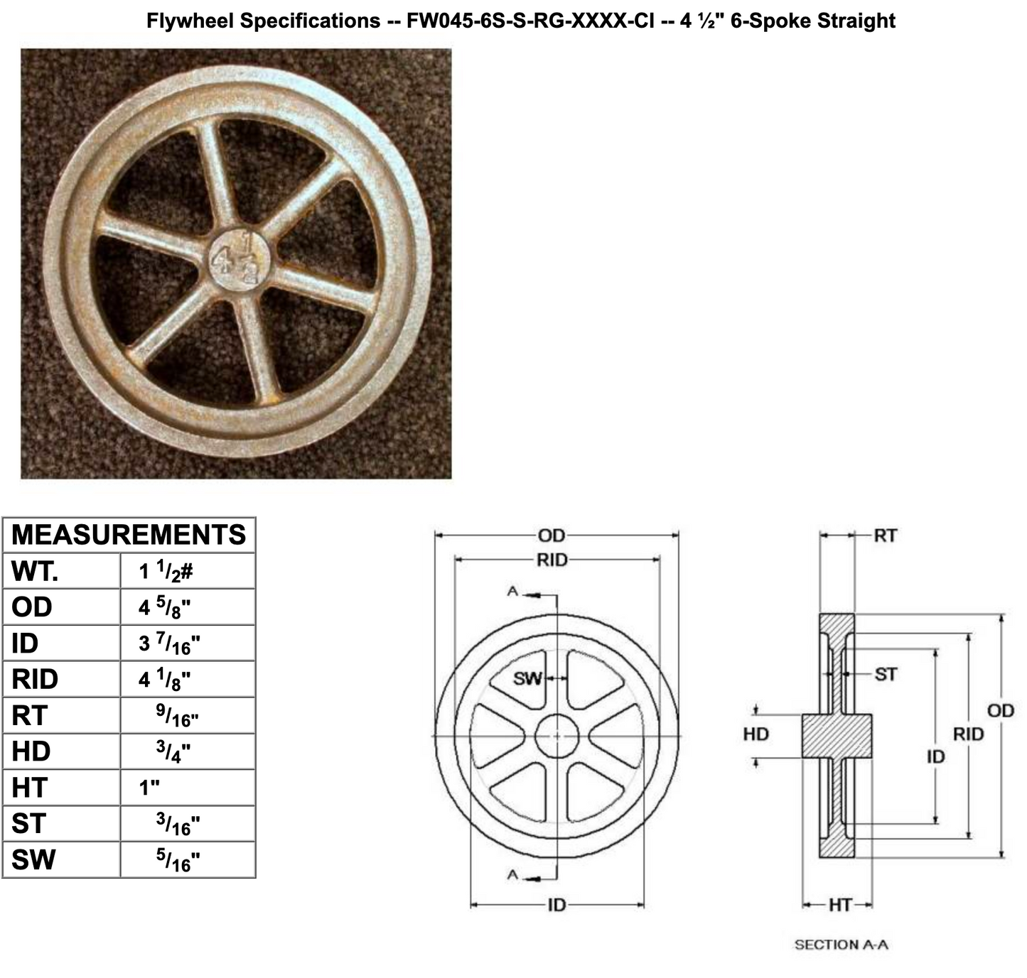 4½" Flywheel 6-Spoke Straight