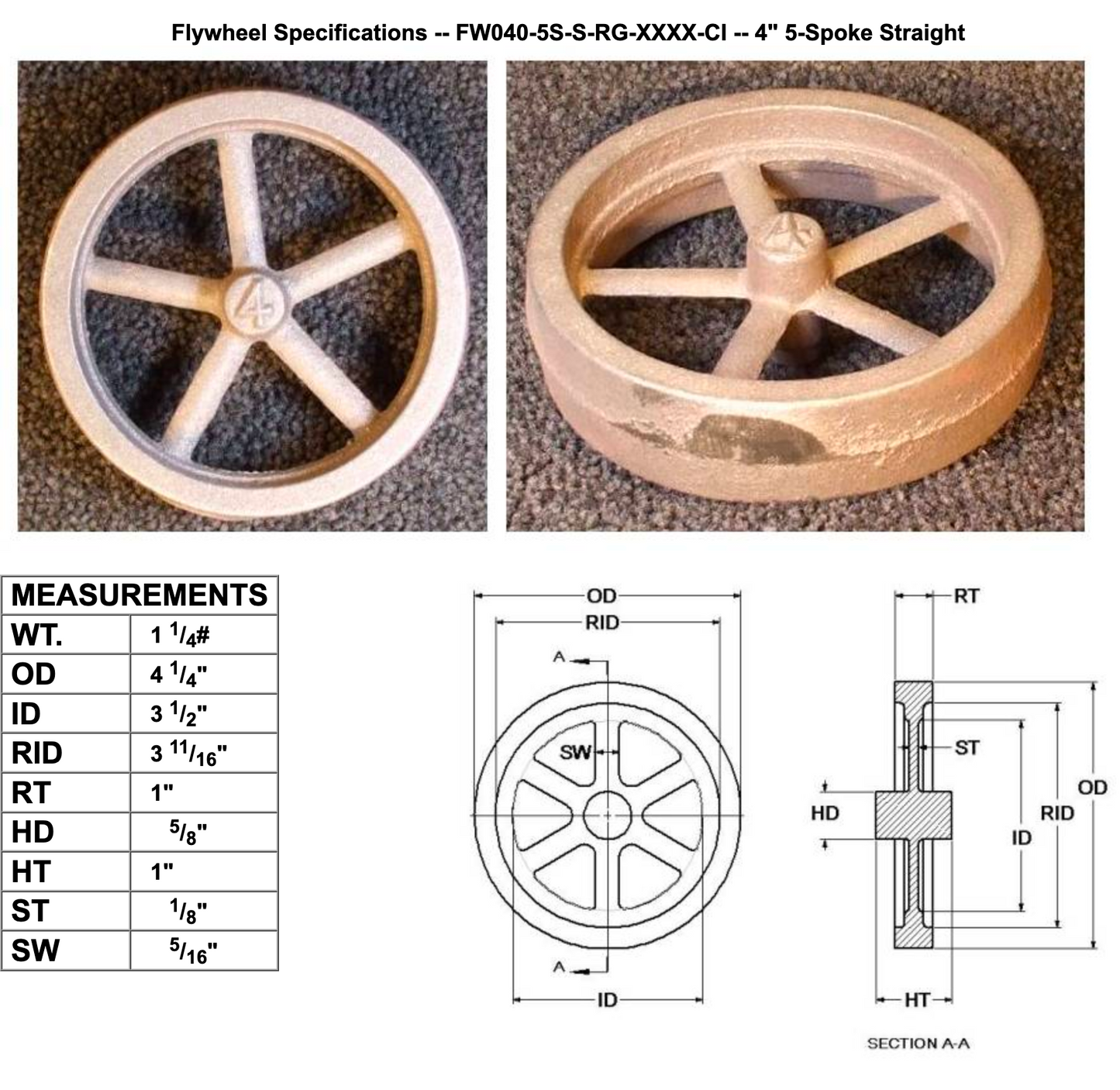 4" Flywheel 5-Spoke Straight