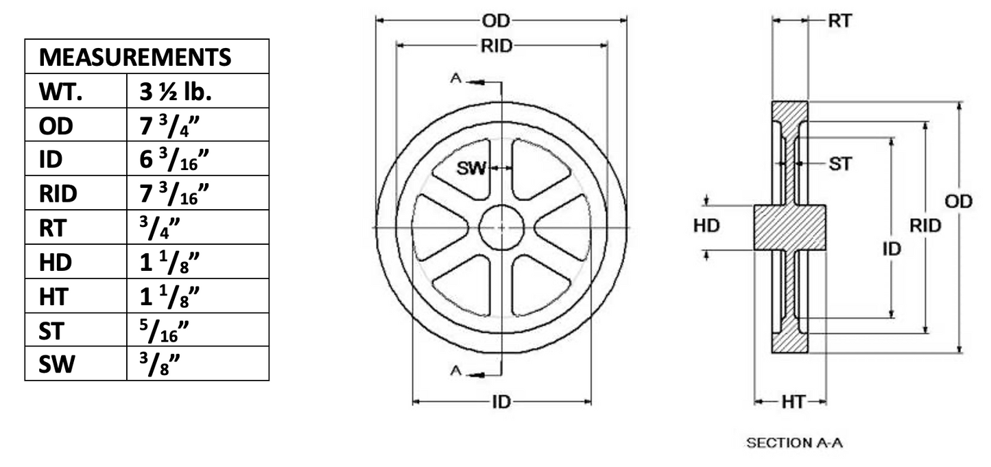 7¾" Flywheel 6-Spoke Straight (Nash)