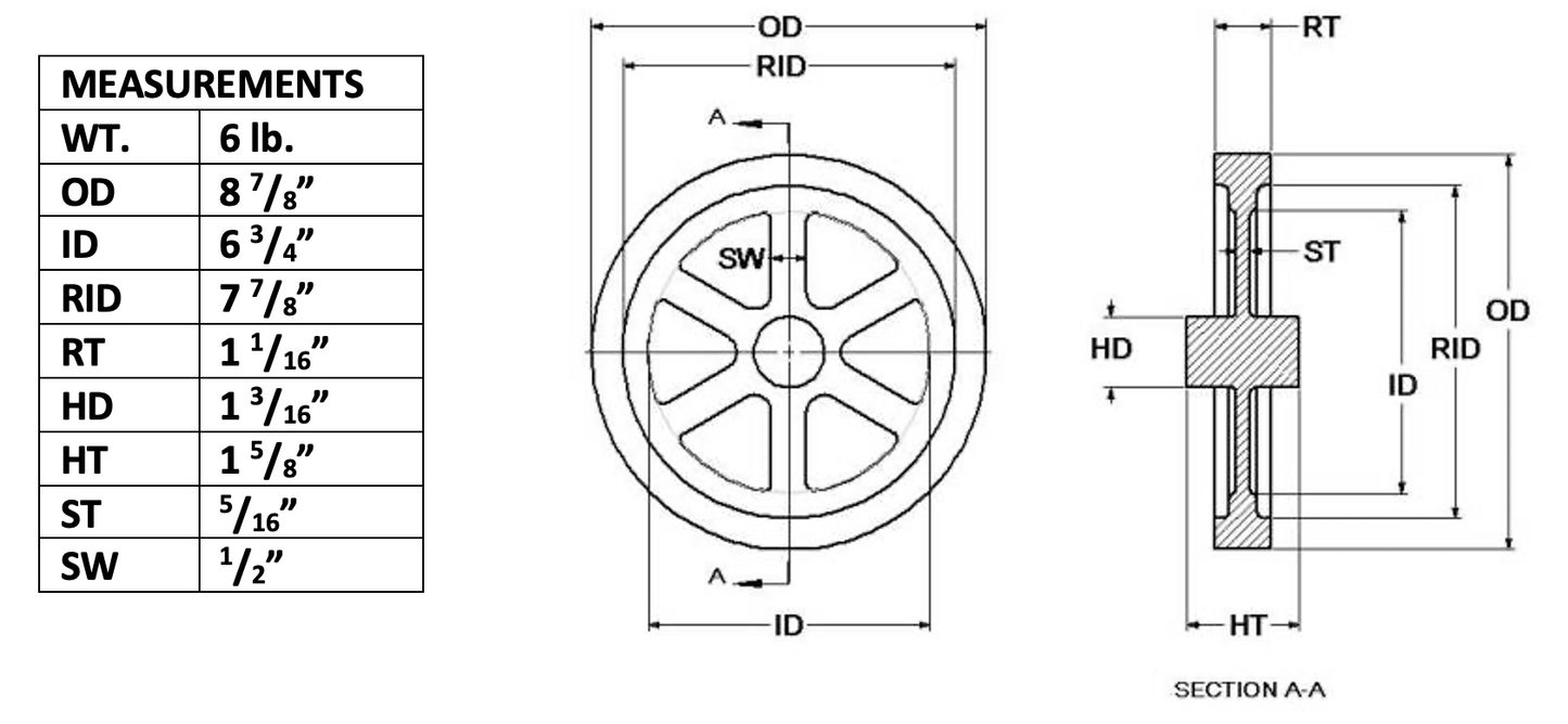 8¾" Flywheel 6-Spoke Straight (Otto)