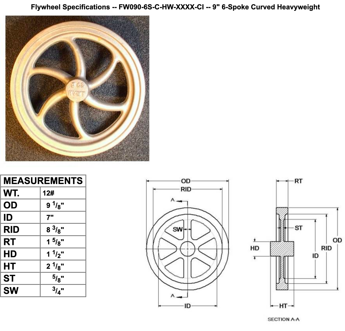 9" Flywheel 6-Spoke Curved Heavyweight