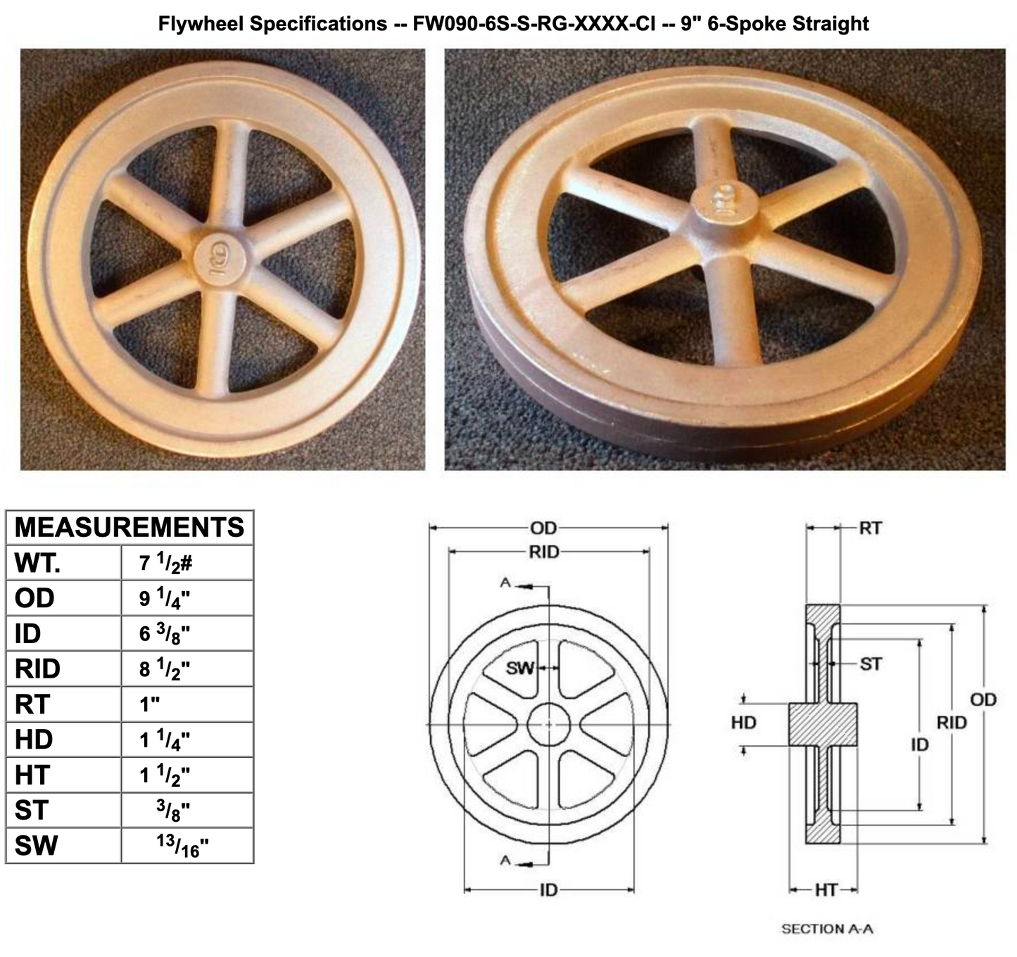 9" Flywheel 6-Spoke Straight